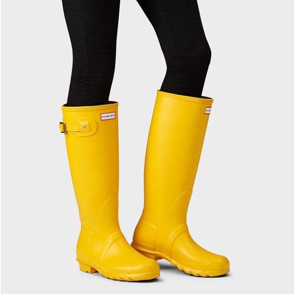 yellow tall hunter rain boots